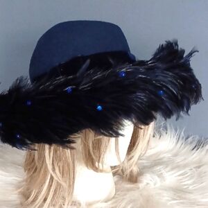 Elegant Navy Blue Feathered Women's Hat